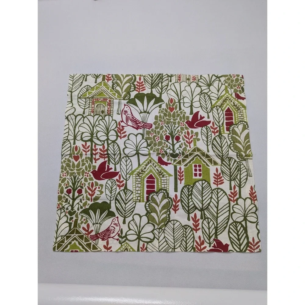 Pottery Barn Replacement Cloth‎ Napkin Red Green Birds Houses 20x20